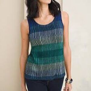 Chico's blue/green striped wave print sleeveless shirt size 3 (US- XL)